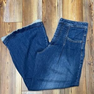 Pilcro Med Wash Pleated Wide Leg Jeans